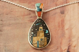 Calvin Begay New Starry Night in the Pueblo Design Reversible Pendant